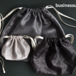 small black drawstring linen pouch